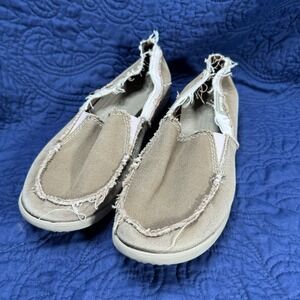 Like New Crocs Women's Slip On Canvas‎ Shoes Tan Casual Comfort Womens 10 Mens 8